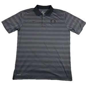Nike Dri Fit Oregon Ducks Black Striped Polo Shirt Size Large College Sports